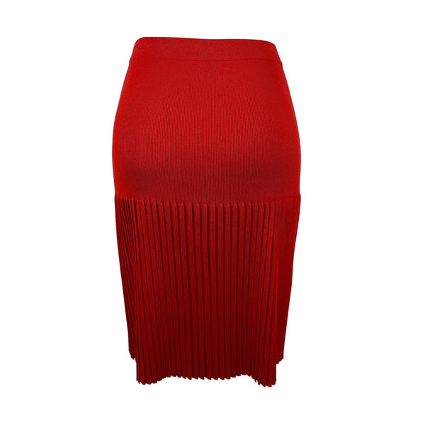 Exclusively Misook Womens Red Knit Pleated Skirt Size S