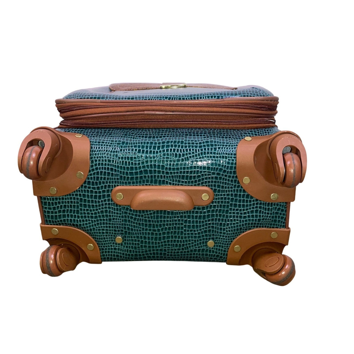Samantha Brown Unisex Teal & Brown Faux Croc-Embossed Spinner Carry-On Luggage
