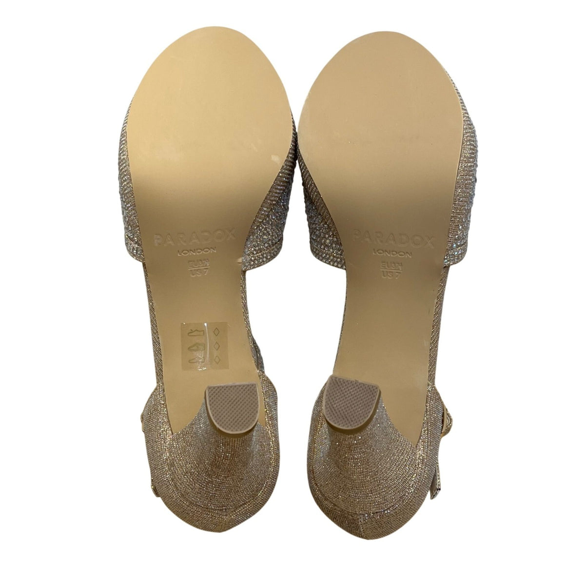 Paradox London Women’s Champagne Glitter T-Bar Nora Open Toe Heels Size 7M