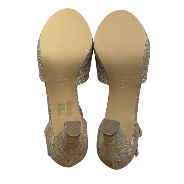 Paradox London Women’s Champagne Glitter T-Bar Nora Open Toe Heels Size 7M