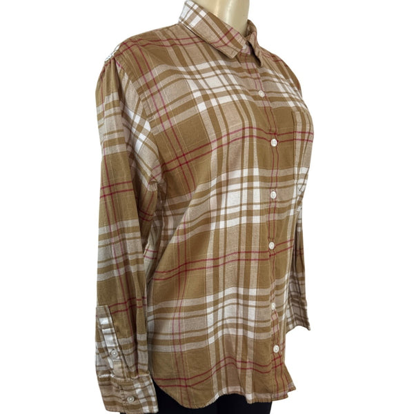 Banana Republic Women's Brown Plaid Button-Up Shirt Sz S