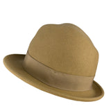 Tan Wool Mens Fedora Hat With Ribbon & Feather Accent Stylish & Classic Design