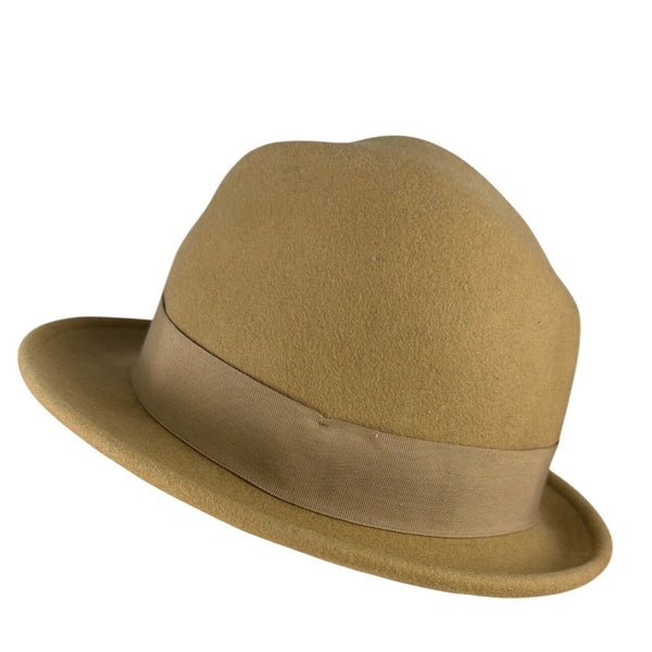 Tan Wool Mens Fedora Hat With Ribbon & Feather Accent Stylish & Classic Design