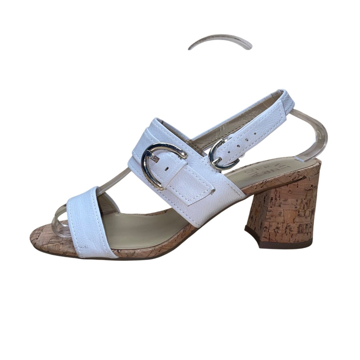 Naturalizer Women’s White With Buckle Straps Cork-Heel Kaylee Sandals Size 7.5M