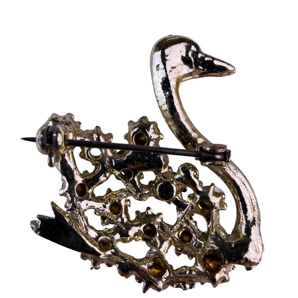 Gold-Tone Metal Multicolor Rhinestone Swan Brooch Pin Womens Jewelry