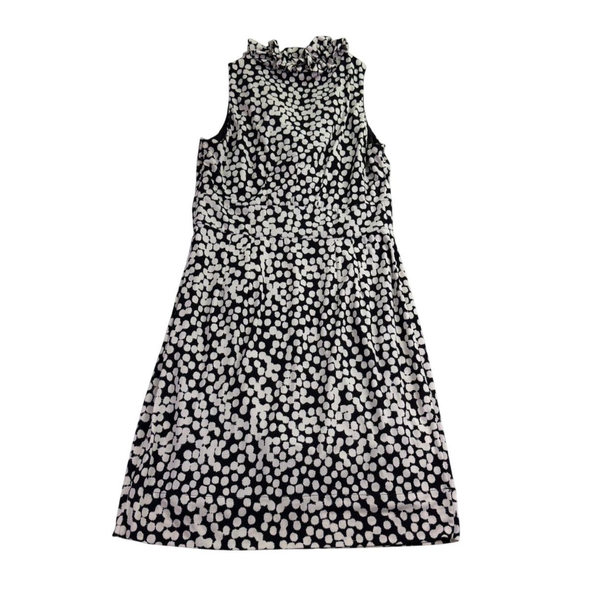 Just Taylor Womens Black & White Sleeveless Polka Dot Ruffle Neck Dress Sz 6