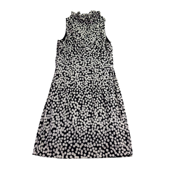 Just Taylor Womens Black & White Sleeveless Polka Dot Ruffle Neck Dress Sz 6