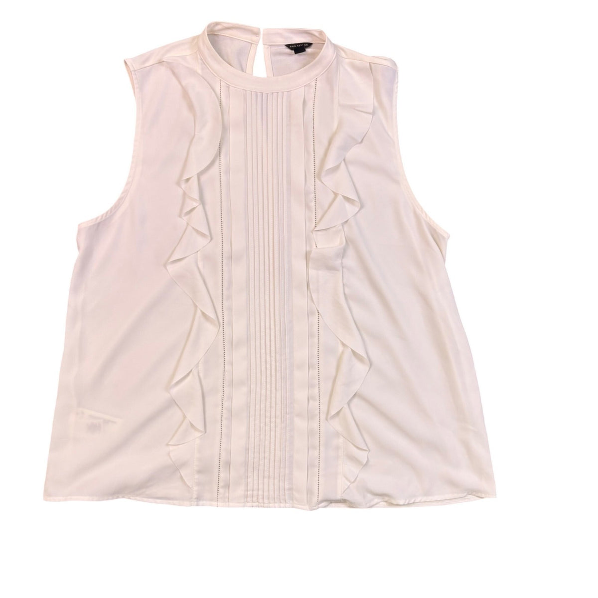 Ann Taylor Womens White Ruffle Detail Sleeveless Blouse Size L