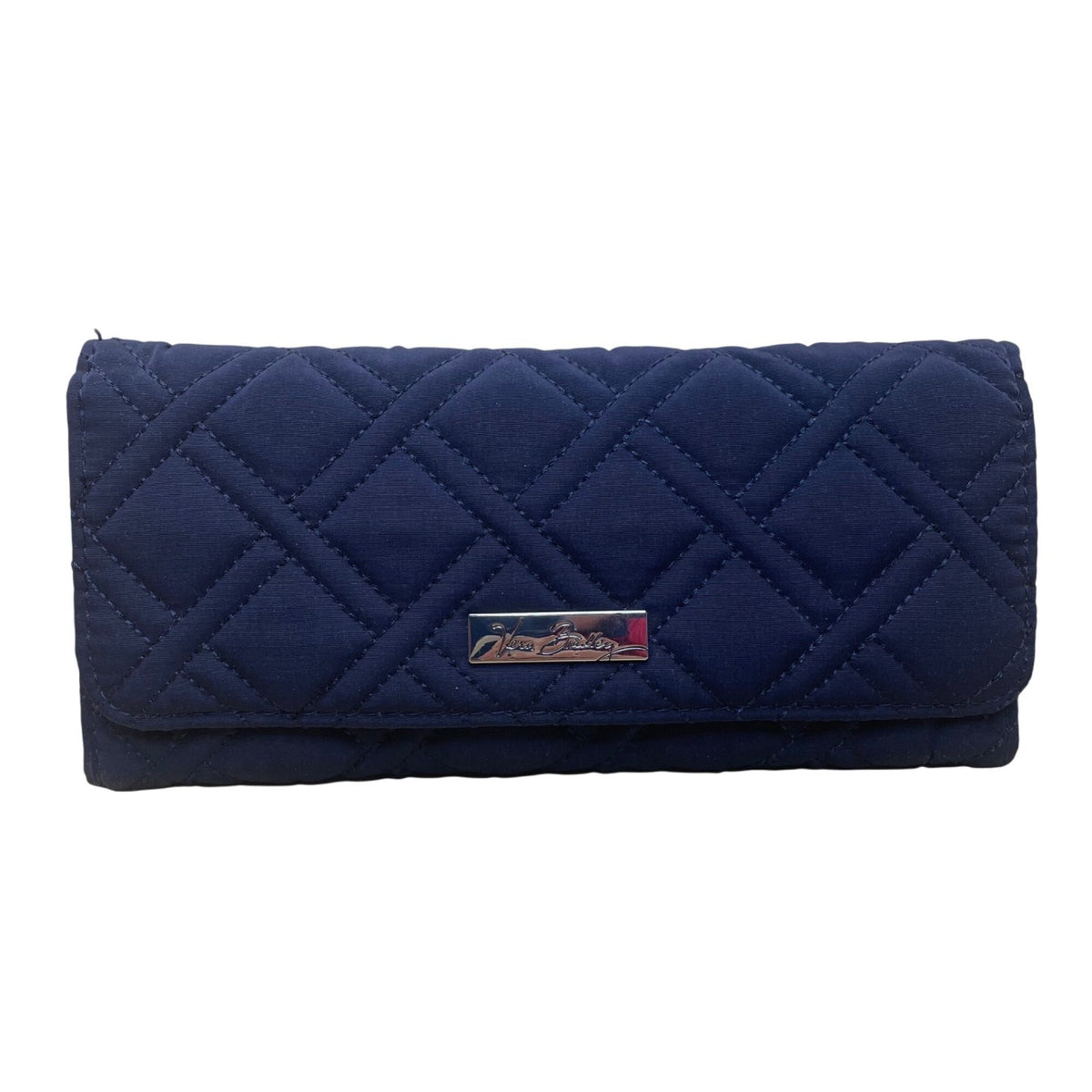 Vera Bradley Women’s Navy Quilted Fabric With Back Zip Pocket Wallet Clutch