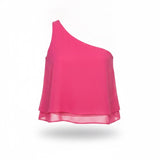 Krisa Womens Pink One-Shoulder Layered Top Elegant Summer Style Size M