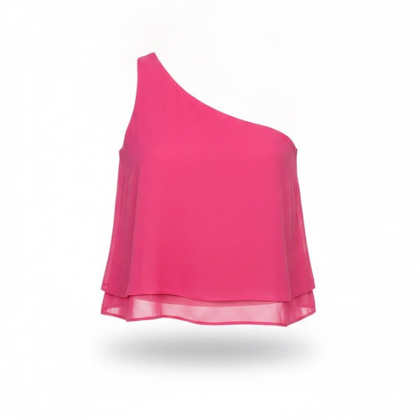 Krisa Womens Pink One-Shoulder Layered Top Elegant Summer Style Size M