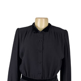 Valentino Womens Black Silk Long Sleeve Button-Down Belted Midi Dress Size 10