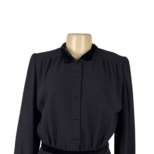 Valentino Womens Black Silk Long Sleeve Button-Down Belted Midi Dress Size 10