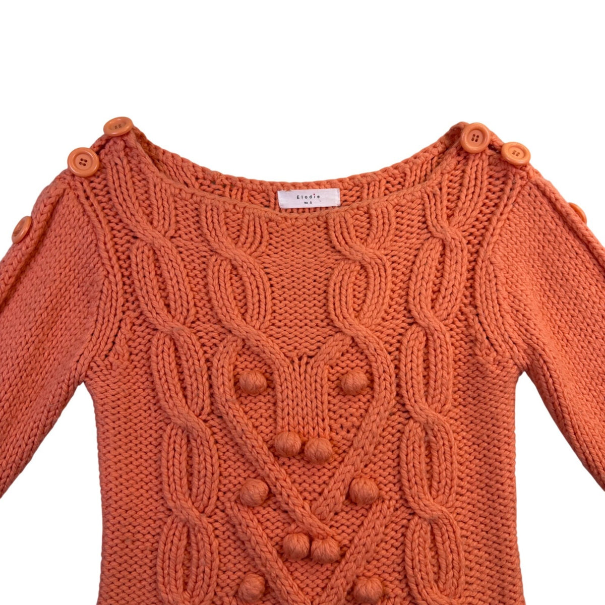 Elodie Womens Orange Cable Knit Sweater Button Detail Long Sleeve Sz S