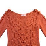 Elodie Womens Orange Cable Knit Sweater Button Detail Long Sleeve Sz S