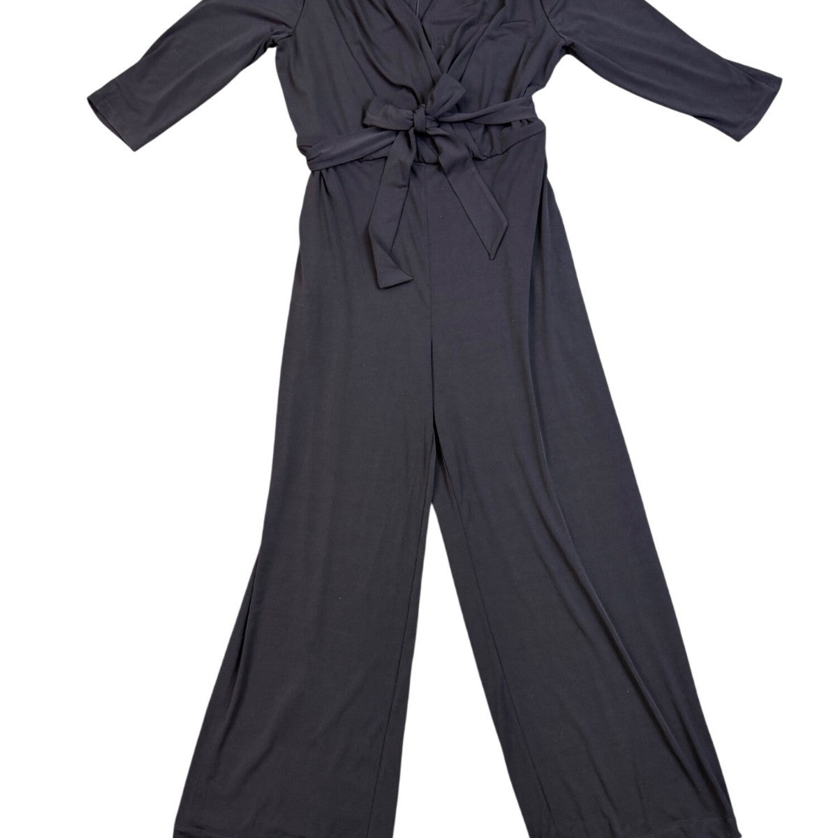 Chicos Womens Black Faux-Wrap Tie-Belt Jumpsuit Size 2 (12/14 )