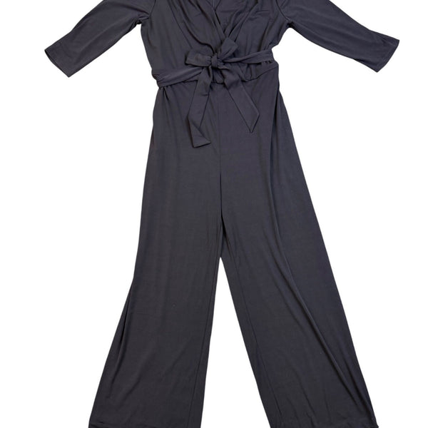 Chicos Womens Black Faux-Wrap Tie-Belt Jumpsuit Size 2 (12/14 )