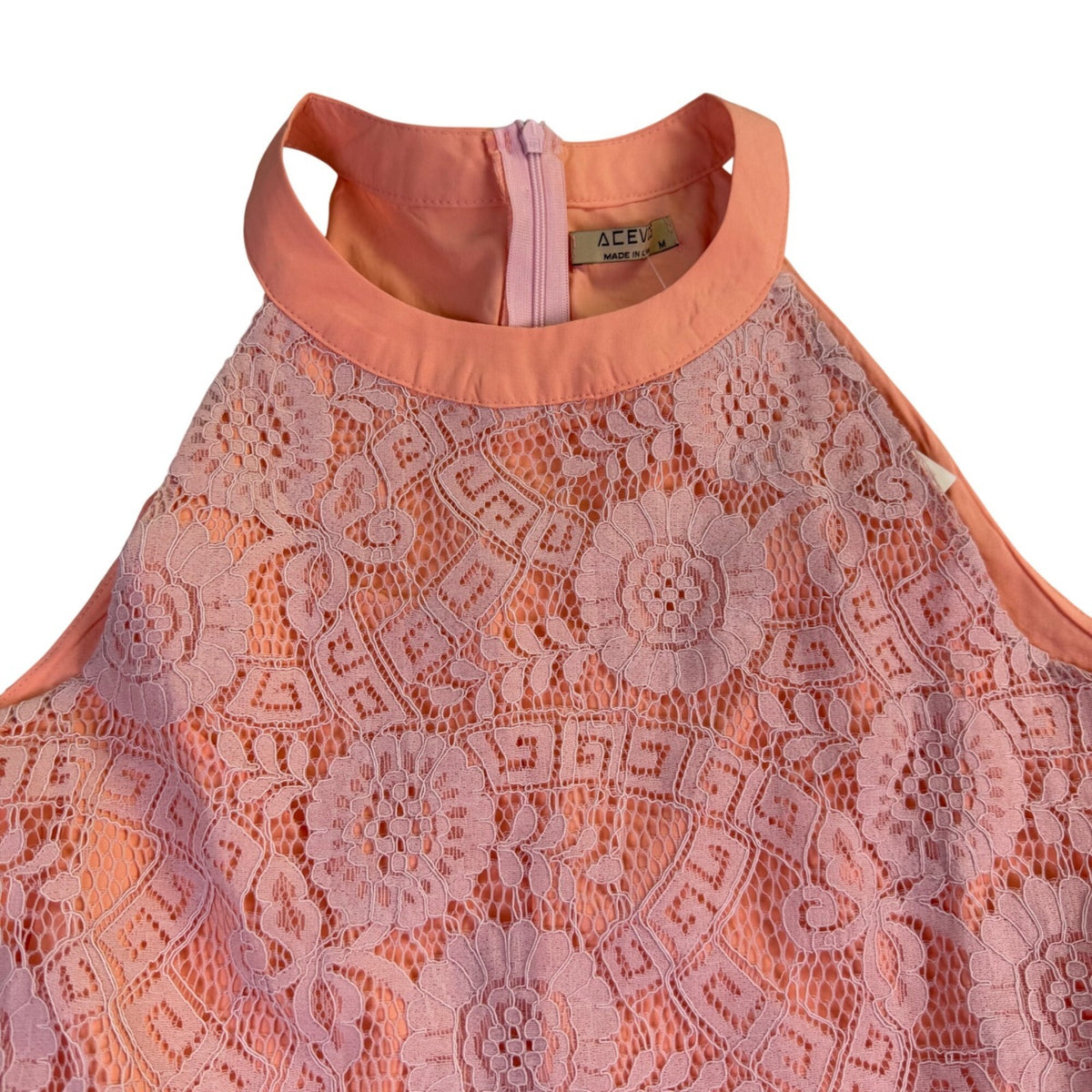 Acevog Womens Peach Lace Sleeveless High-Low Dress Size M