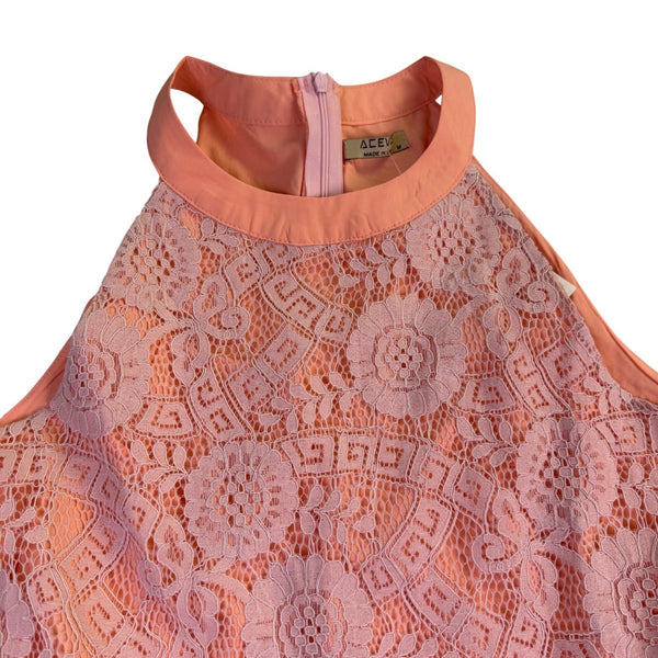 Acevog Womens Peach Lace Sleeveless High-Low Dress Size M