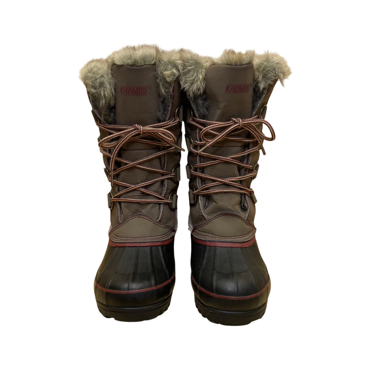 Khombu Women’s Gray Leather Waterproof Lace-Up Winter Snow Boots Size 6