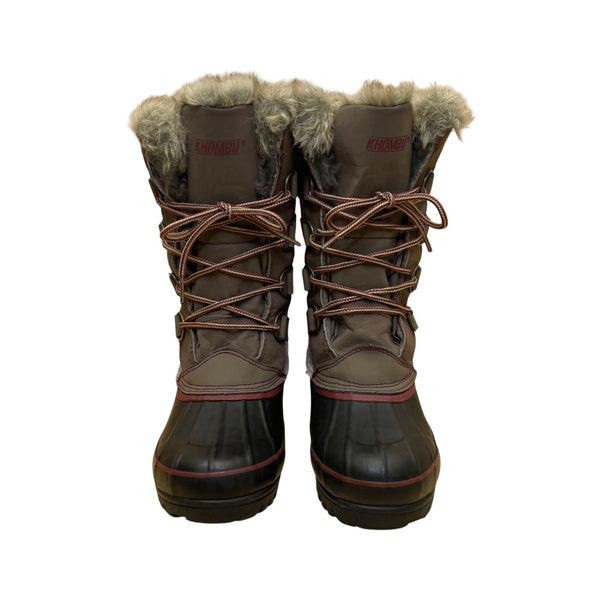Khombu Women’s Gray Leather Waterproof Lace-Up Winter Snow Boots Size 6