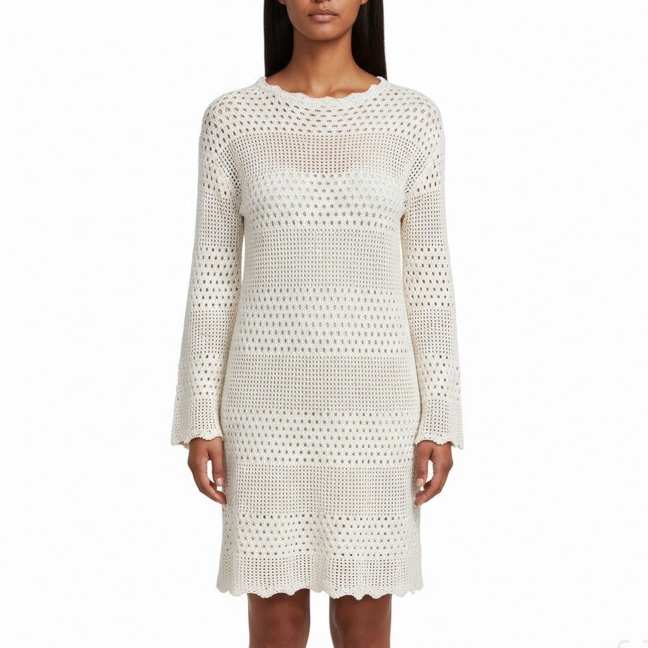 Cupshe Womens Beige Crochet Beach Cover-Up Sweater Lightweight Casual Sz M