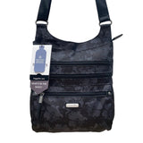 Baggallini Black Floral Design Adjustable Strap Zippered RFID Crossbody Bag Sz M