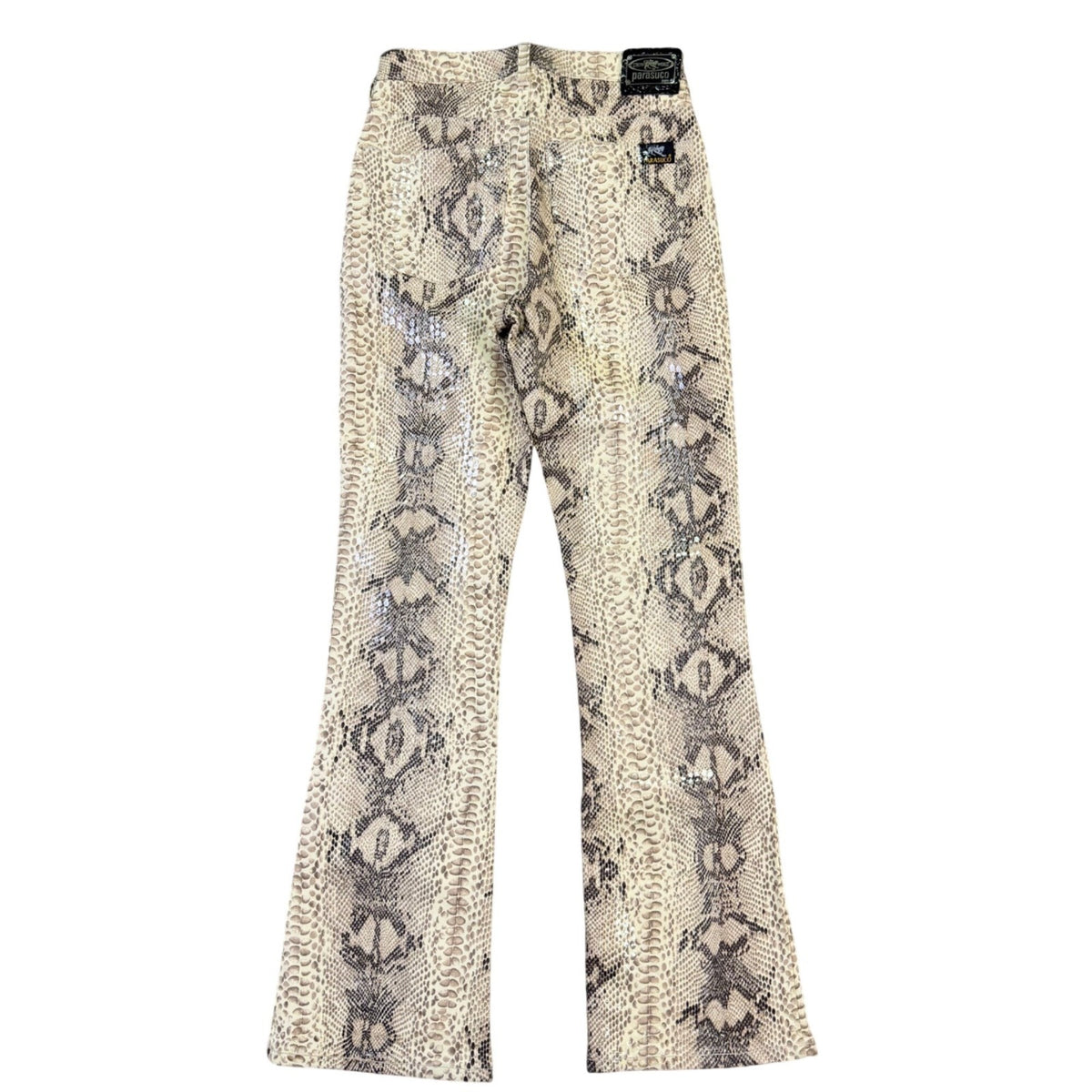 Parasuco Jeans Extreme Fit Snakeskin Print Flared Pants Beige & Black Size 28