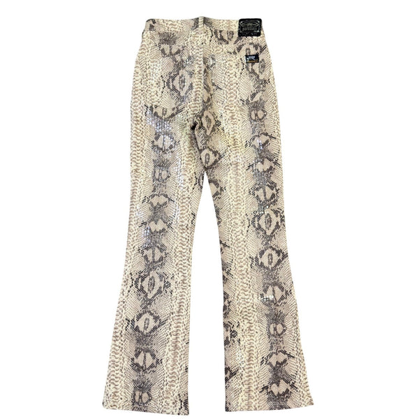 Parasuco Jeans Extreme Fit Snakeskin Print Flared Pants Beige & Black Size 28