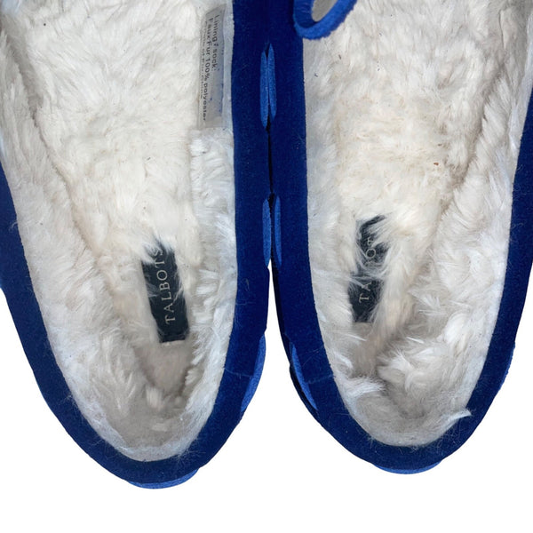 Talbots Women’s Blue Velvet Faux Fur-Lined Top Sider Moccasin Slippers Size 6M
