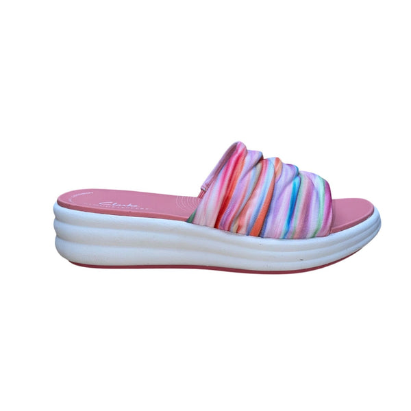Clarks Women’s Pinks Striped Cushioned Wide Drift Petal Slide Sandals Size 7.5