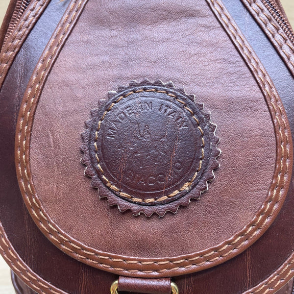 Giaccomo Men’s Brown Leather With Brass Zippers Crossbody Sling Backpack