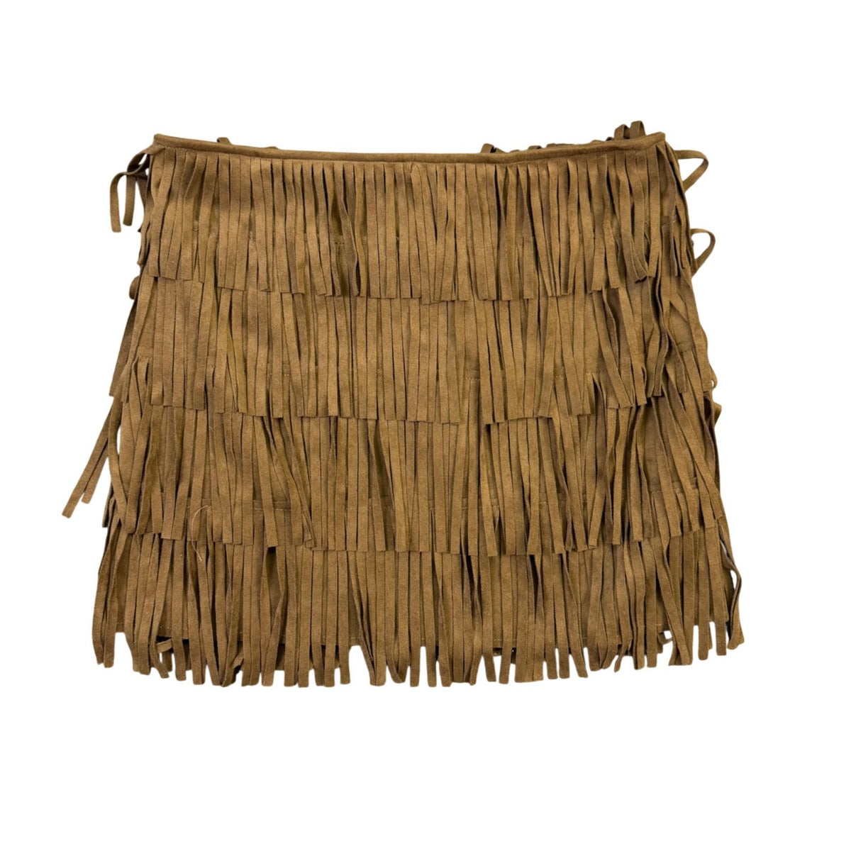 Mango Women Brown Suede Fringe Skirt Western Style Lightweight Size 4