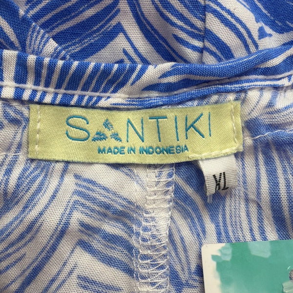Santiki Womens Blue Wrap Dress Leaf Print Sleeveless Lightweight Vacation Sz  XL