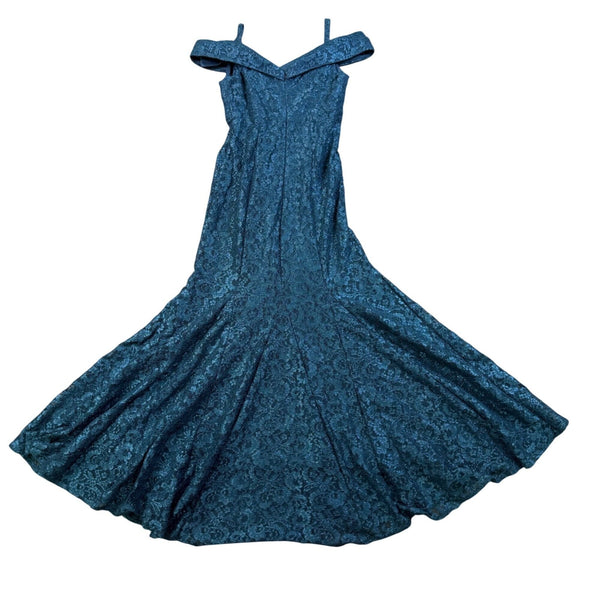 R&M Richards Womens Blue Off-Shoulder Lace Gown Formal Evening Wear Size 6