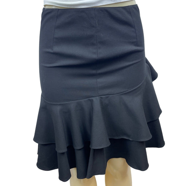 Ralph Lauren Womens Black Cotton Ruffle Skirt Size 4 Modern Style Elegant