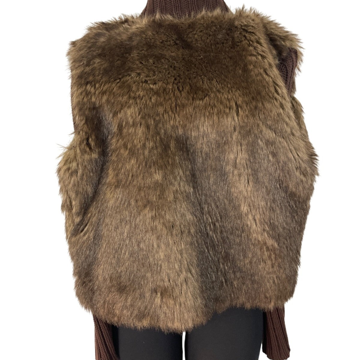 Floral Print Brown Faux Fur Coat Women’s Casual Zipper Closure Size M