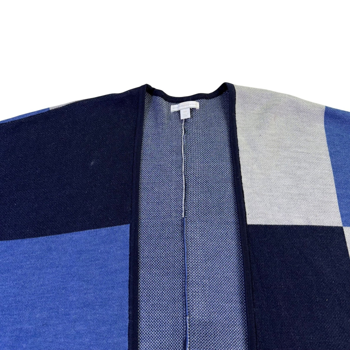 New York & Company Womens Blue & Gray Colorblock Poncho Open Front Tie Sz S/M