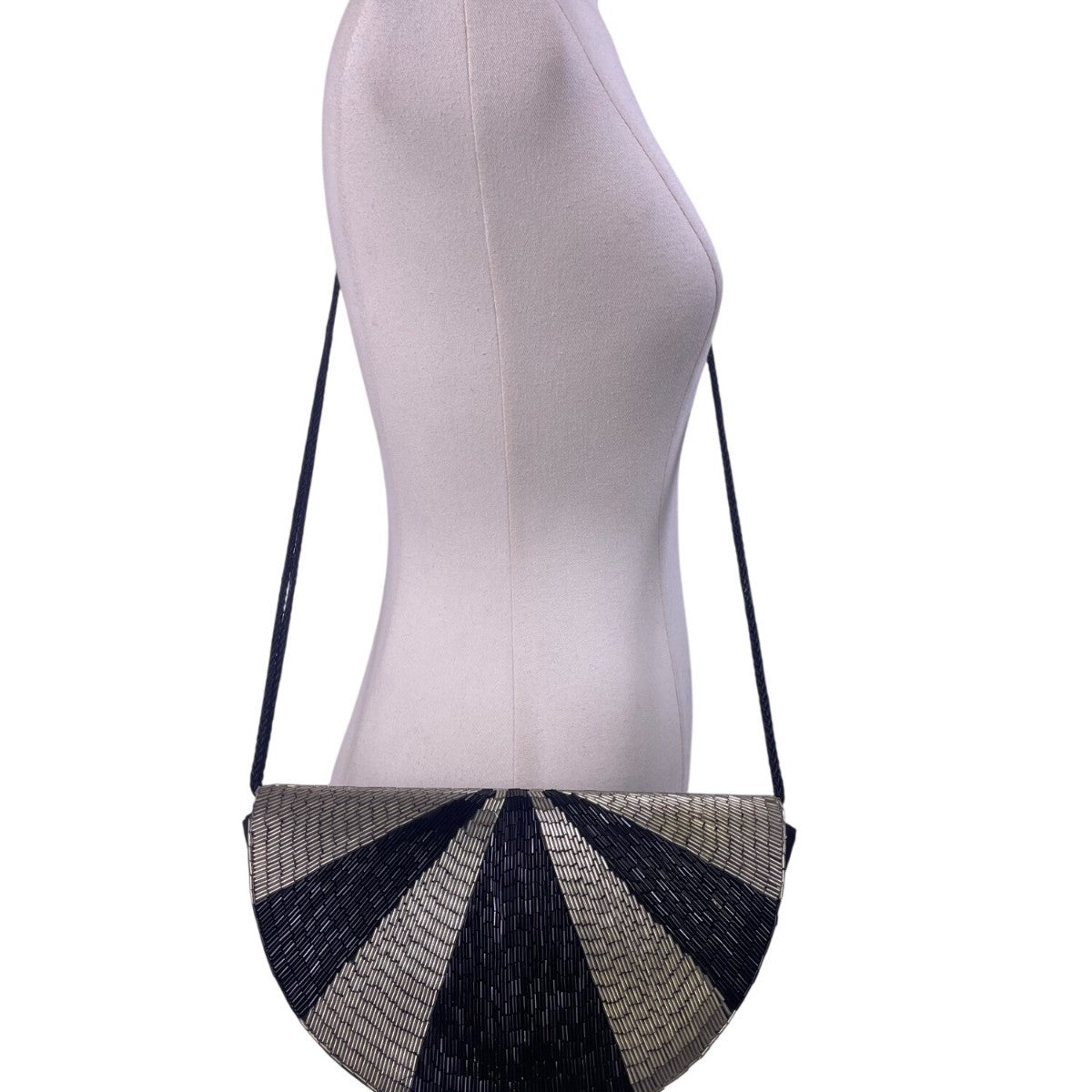 Impo Women’s Black & Silver Beaded Striped Half-Moon Crossbody Bag