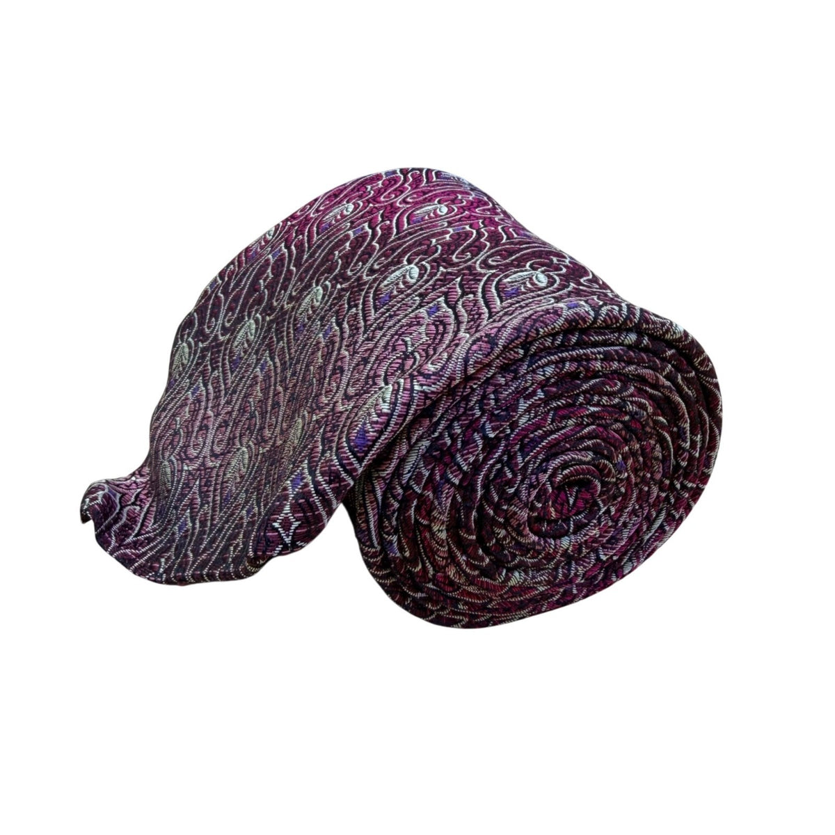 Smithsonian Institution Mens Burgundy & Blue 100% Silk Tie Paisley Pattern