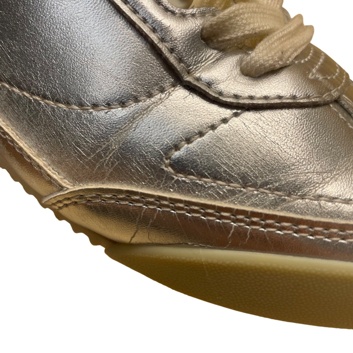 Zara Women’s Metallic Silver Faux Leather Low-Top Lace-Up Sneakers Size EU36/US6