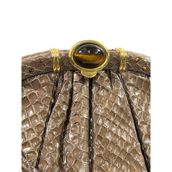 Judith Leiber Women's Brown Snake Skin & Wristlet Combo crossbody Bag Sz M