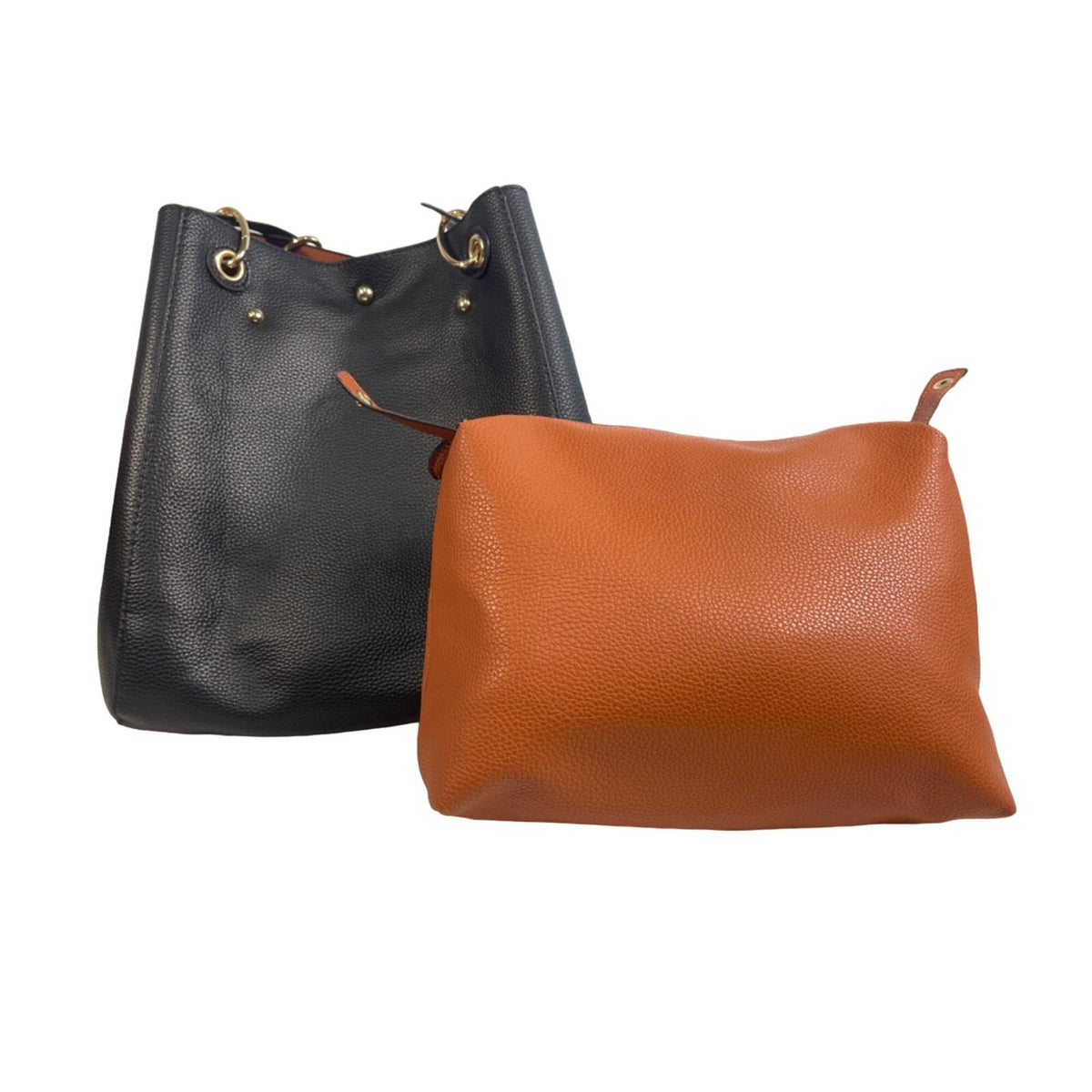 Shein Women’s Faux Leather Black and Brown Tote Shoulder Bag Wallet Bucket Style