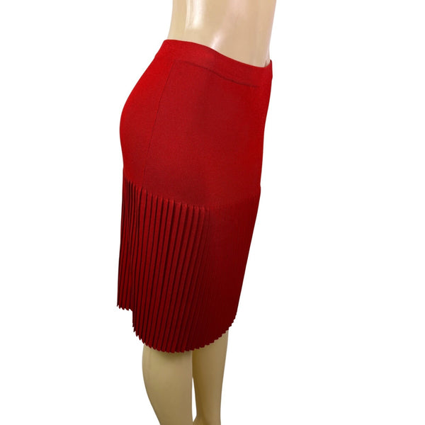 Exclusively Misook Womens Red Knit Pleated Skirt Size S