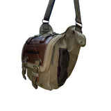 Kaukko Unisex Brown Canvas & Leather Adjustable Crossbody Strap Messenger Bag