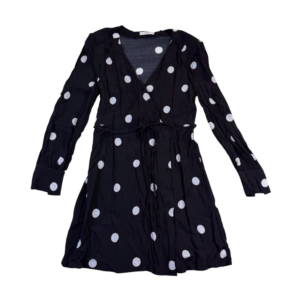 Mango Womens Black Viscose Polka Dot Long-Sleeve Casual Dress Size M