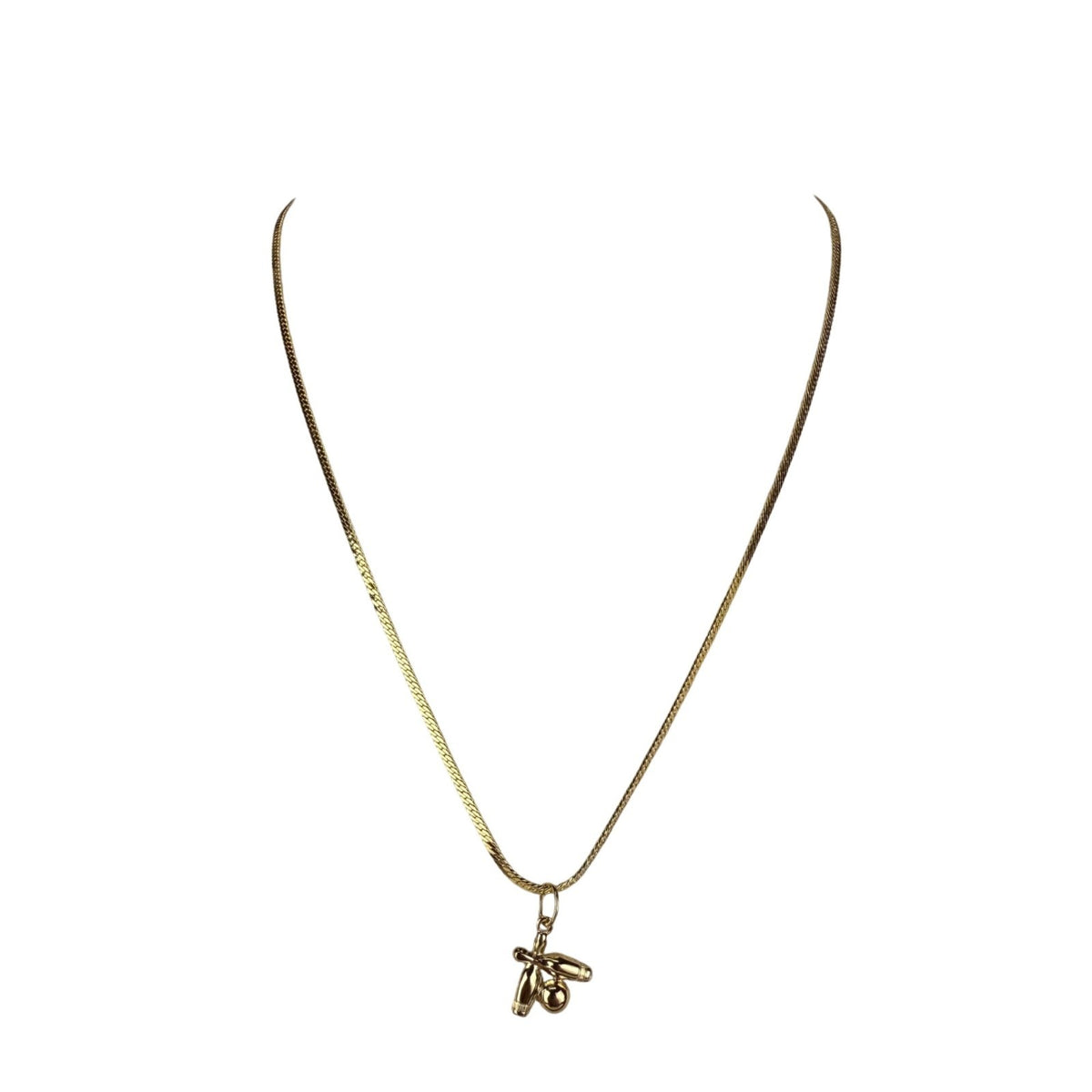 Monet Womens Vintage Gold Tone Bowling Charm Necklace Snake Chain Elegant Jewelr