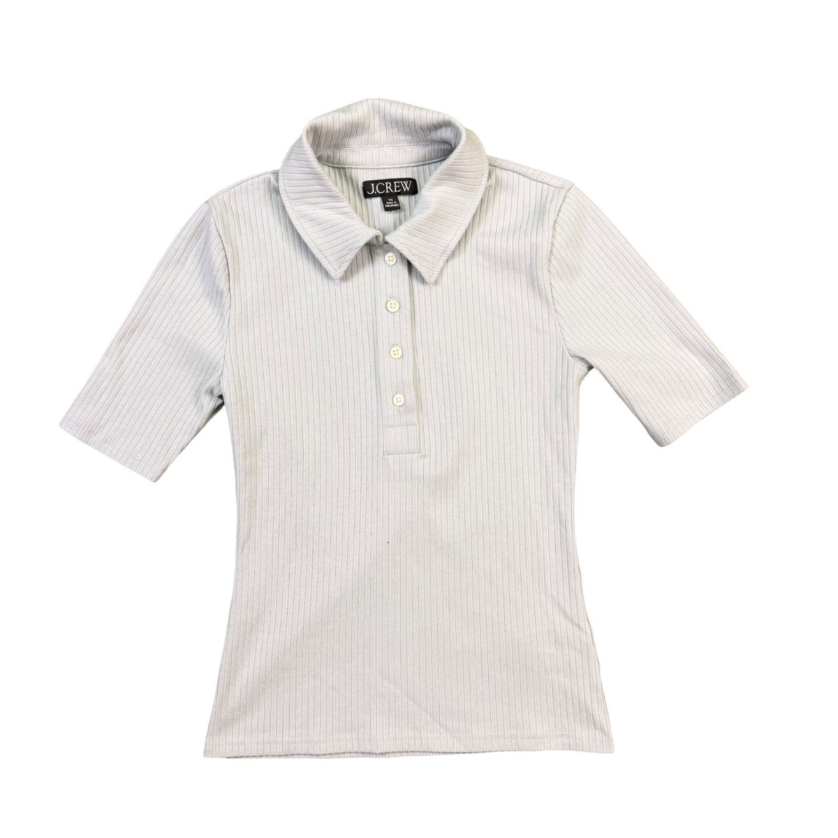 J.Crew Womens Light Blue Ribbe Polo Shirt  Short Sleeve Button Front Sz XS