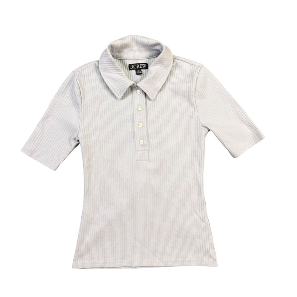 J.Crew Womens Light Blue Ribbe Polo Shirt  Short Sleeve Button Front Sz XS