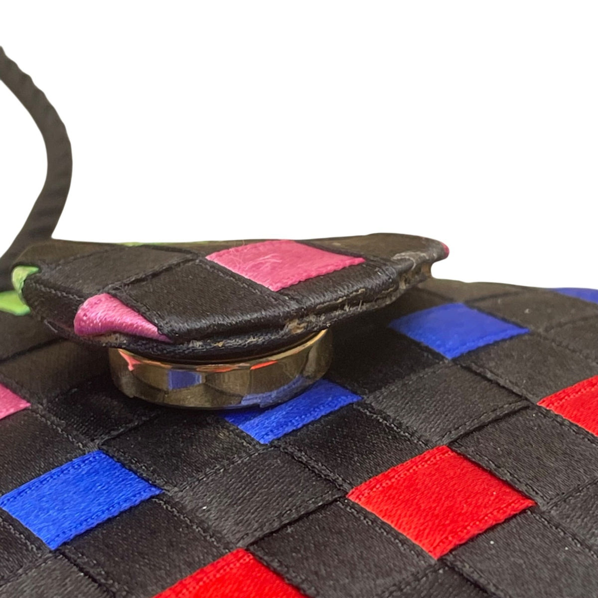 Women’s Black Multicolor Woven Satin Clasp Closure  Crossbody Purse Bag